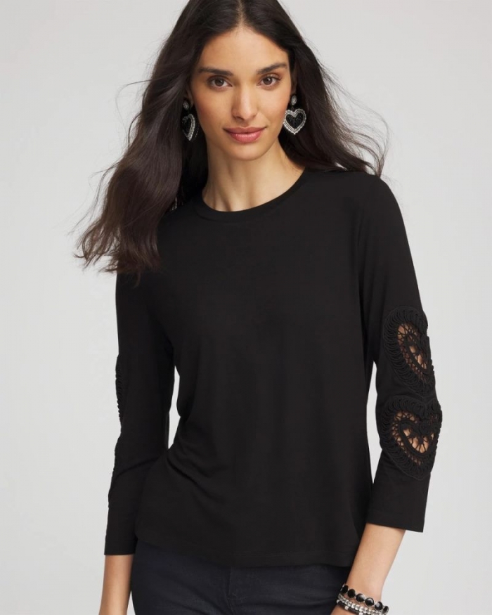 Chicos Heart Sleeve Detail Tee - BLACK