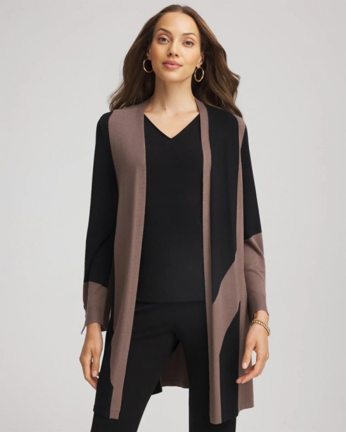 Chicos Travelers™ Collection Colorblock Cardigan - DEEP TAUPE