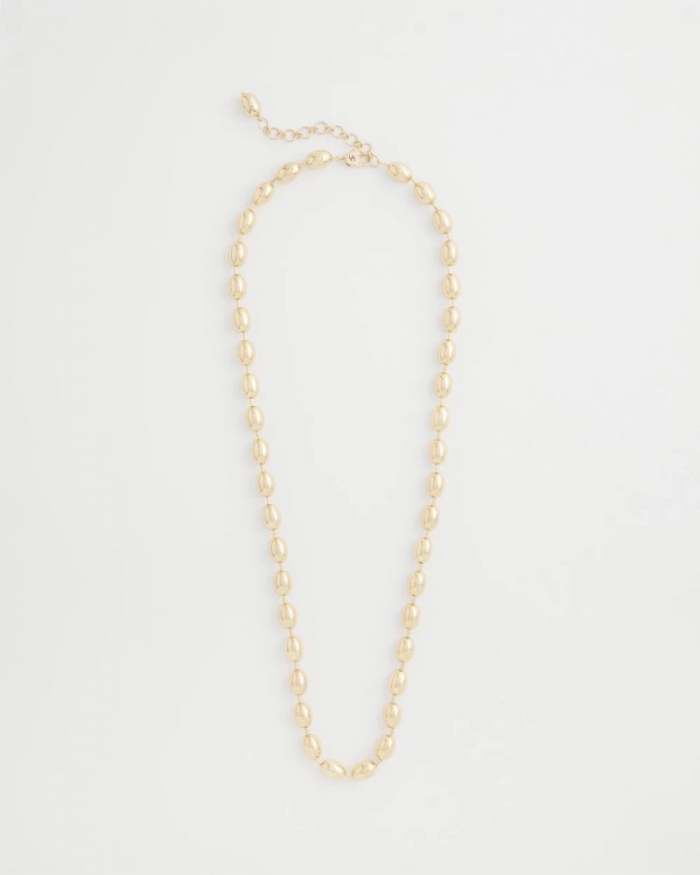 Chicos Gold Bead Long Single Strand Necklace - GOLD