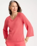 Chicos Cotton-Blend Pullover Sweater - CALYPSO CORAL