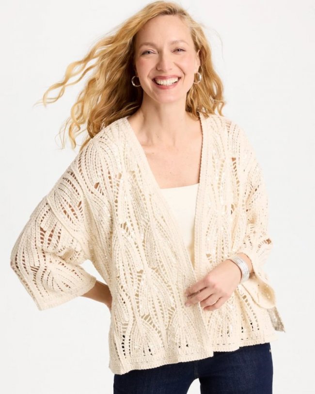 Chicos Cotton Crochet Kimono - NEUTRAL