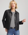 Chicos Snap Front Faux Leather Jacket - BLACK Chicos Snap Front Faux Leather Jacket - BLACK