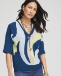Chicos Print V-Neck Pullover Sweater - SEAPORT Chicos Print V-Neck Pullover Sweater - SEAPORT