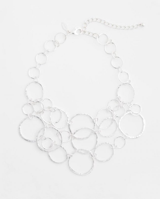 Chicos Short Silvertone Multi-Strand Link Necklace - SILVER