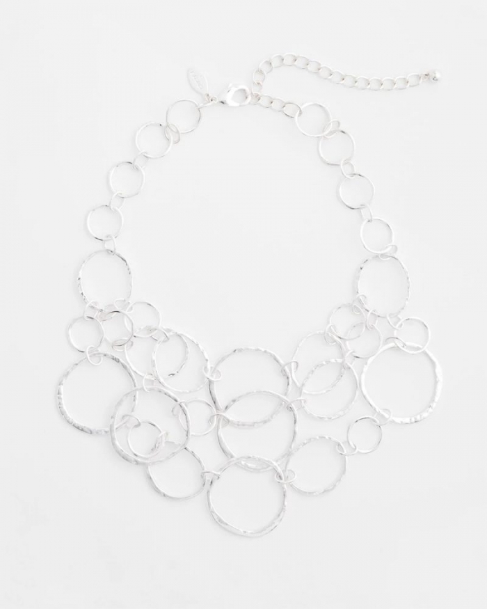 Chicos Short Silvertone Multi-Strand Link Necklace - SILVER