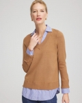 Chicos Camel Built-In Shirt Knit Sweater - CARAMEL APPLE HEATHER Chicos Camel Built-In Shirt Knit Sweater - CARAMEL APPLE HEATHER