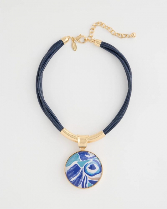 Chicos Handpainted Corded Pendant Necklace