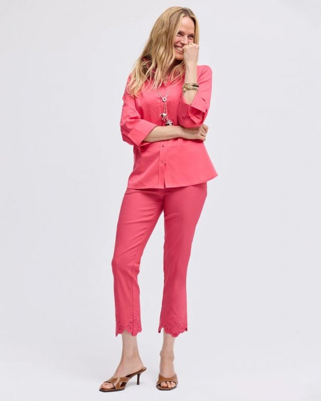 Chicos Embroidered Brigitte™ Slim Crop Pant - HOT HONEYSUCKLE