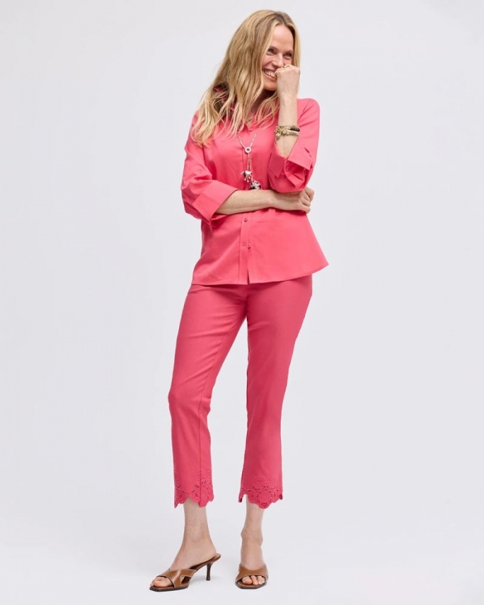 Chicos Embroidered Brigitte™ Slim Crop Pant - HOT HONEYSUCKLE