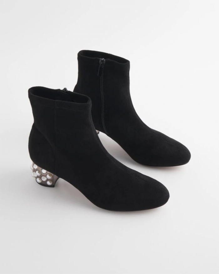 Chicos Danika Embellished Vegan Suede Boots - BLACK