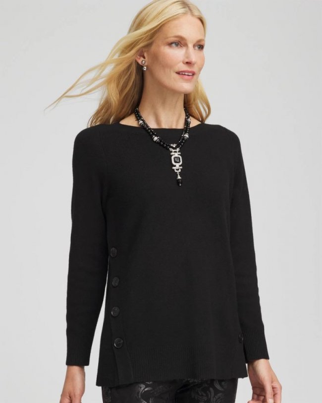 Chicos Button Tunic Sweater - BLACK Chicos Button Tunic Sweater - BLACK