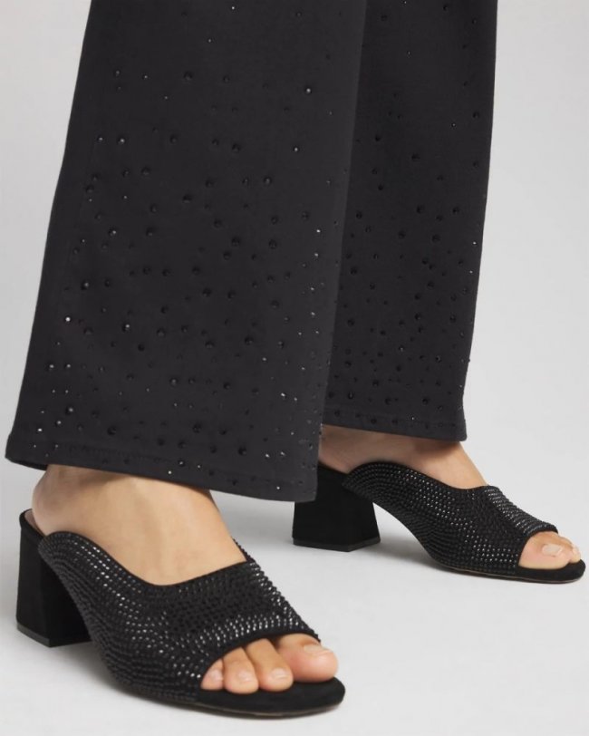 Chicos Violet Bejeweled Microsuede Mules - BLACK