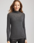 Chicos Ella Rhinestone Mockneck Sweater - GRAPHITE GRAY Chicos Ella Rhinestone Mockneck Sweater - GRAPHITE GRAY