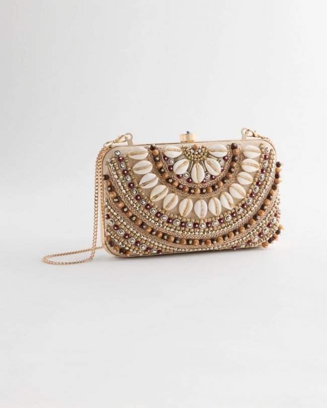 Chicos Shell Embellished Clutch - NATURAL