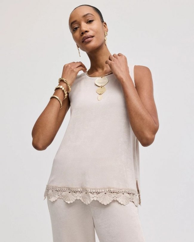 Chicos Travelers™ Scallop Lace Tank - SMOKEY TAUPE