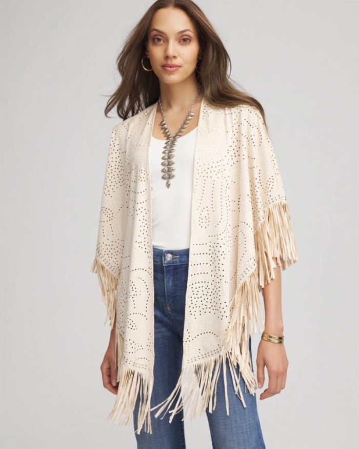 Chicos Fringed Ruana - TAUPE