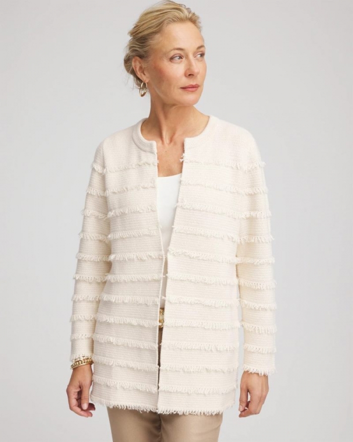 Chicos Fringe Ottoman Knit Cardigan - ENGLISH CREAM