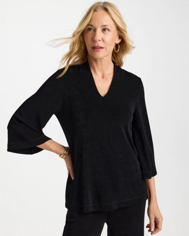 Chicos Travelers™ V-Neck Kimono Top - TRAVELERS BLACK