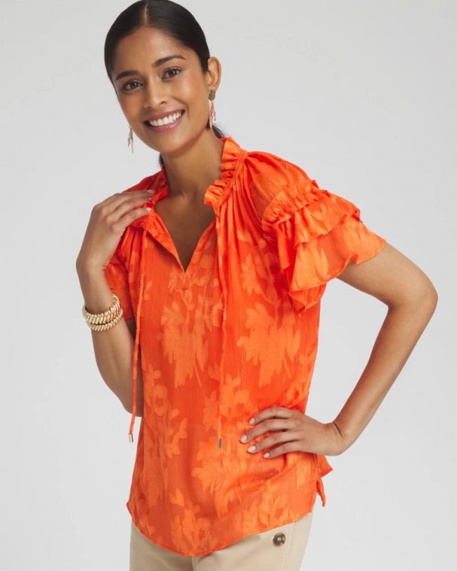 Chicos Chiffon Ruffle Neck Blouse Chicos Chiffon Ruffle Neck Blouse
