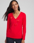 Chicos Embellished Heart V-Neck Tee - LOVE LETTER RED Chicos Embellished Heart V-Neck Tee - LOVE LETTER RED