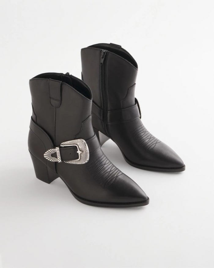 Chicos Kris Western Buckle Boots - BLACK