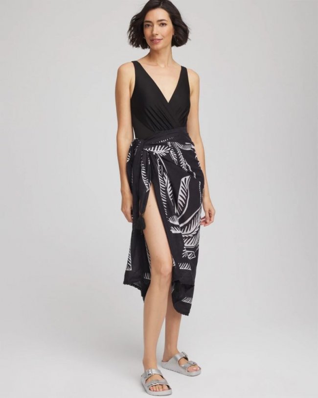 Chicos Magicsuit® Hearts of Palm Pareo - BLACK/MULTI