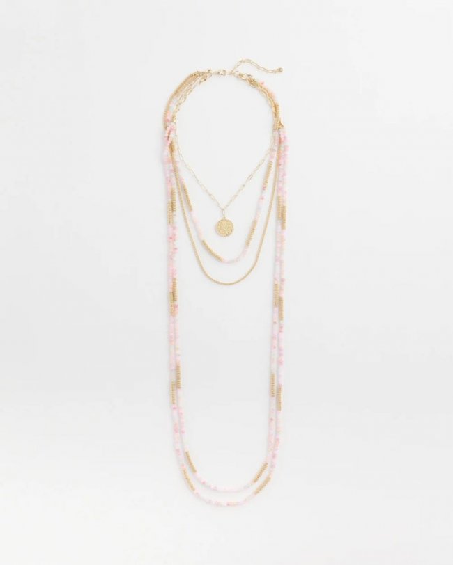 Chicos Pink Beaded Multi Strands Necklace - MULTI