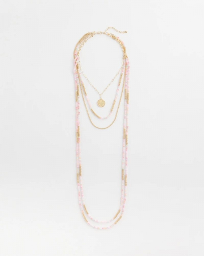 Chicos Pink Beaded Multi Strands Necklace - MULTI