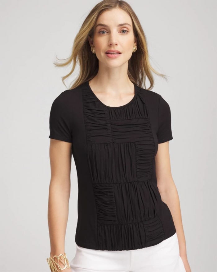 Chicos Jersey Knit Ruched Front Tee - BLACK