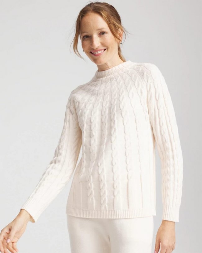 Chicos Zenergy® Luxe Cable Sweater - ENGLISH CREAM