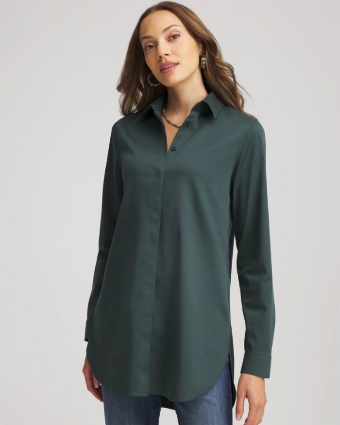 Chicos No Iron Long-Sleeved Tunic - DARKEST SPRUCE