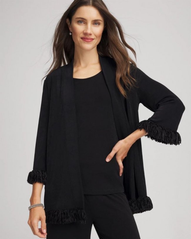 Chicos Travelers™ Collection Fringe Hem Jacket - TRAVELERS BLACK