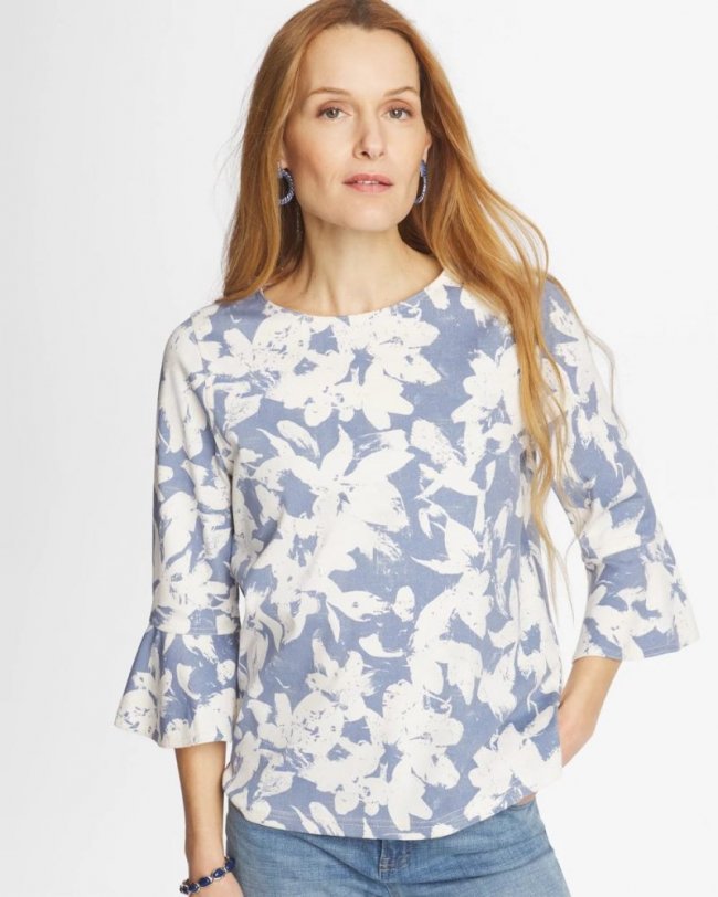 Chicos Printed Bell Sleeve Top - ECRU