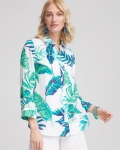 Chicos No Iron Palm Print Linen Shirt - SEASPRAY