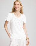 Chicos Embellished Flutter Sleeve Tee - ALABASTER
