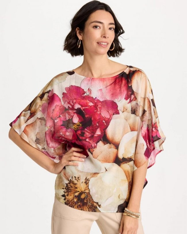 Chicos Boatneck Printed Poncho - ECRU