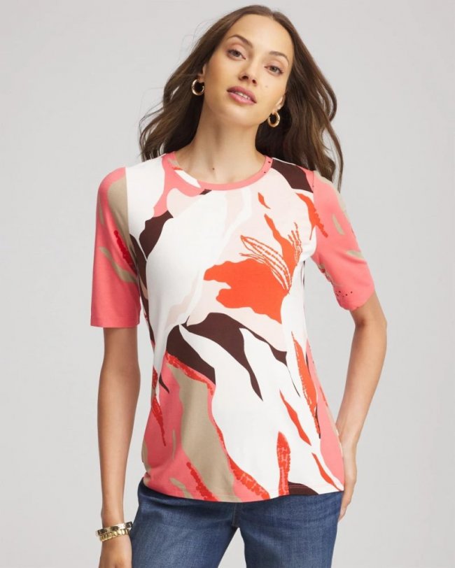 Chicos Touch of Cool™ Elbow-Sleeve Perfect Tee - SIESTA ROSE
