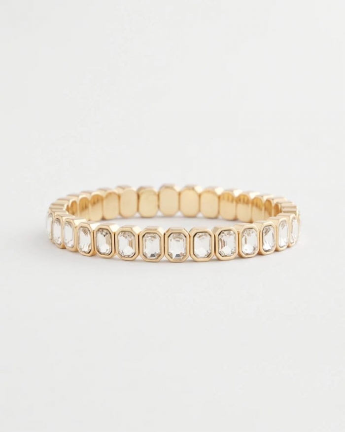 Chicos Gold Bezel Set Stretch Tennis Bracelet - GOLD