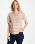Chicos Striped Cotton Slub V-Neck Tee - CATTAIL BROWN Chicos Striped Cotton Slub V-Neck Tee - CATTAIL BROWN