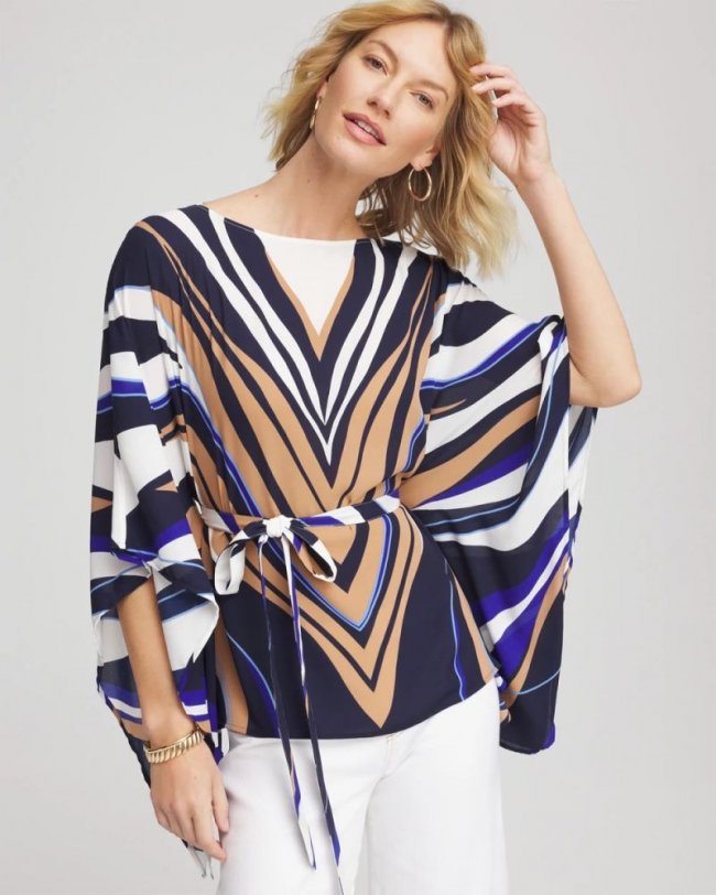 Chicos Voyage Belted Poncho - PASSPORT BLUE