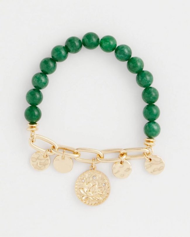 Chicos Green Jade Stone Charm Bracelet - GREEN