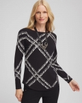 Chicos Plaid Bateau Neck Long Sleeve Pullover Sweater - BLACK Chicos Plaid Bateau Neck Long Sleeve Pullover Sweater - BLACK