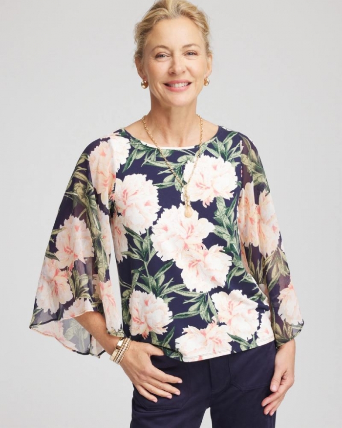 Chicos Georgette Angel-Sleeved Top - DARKEST SPRUCE