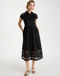 Chicos Lace Trim Midi Shirtdress - BLACK
