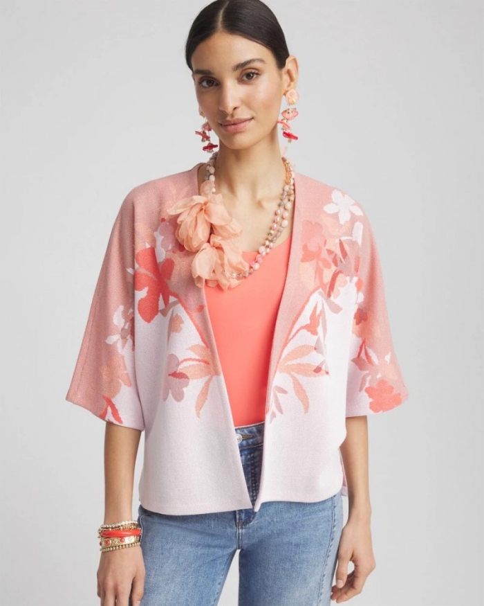 Chicos Jacquard Kimono-Style Cardigan - ALABASTER