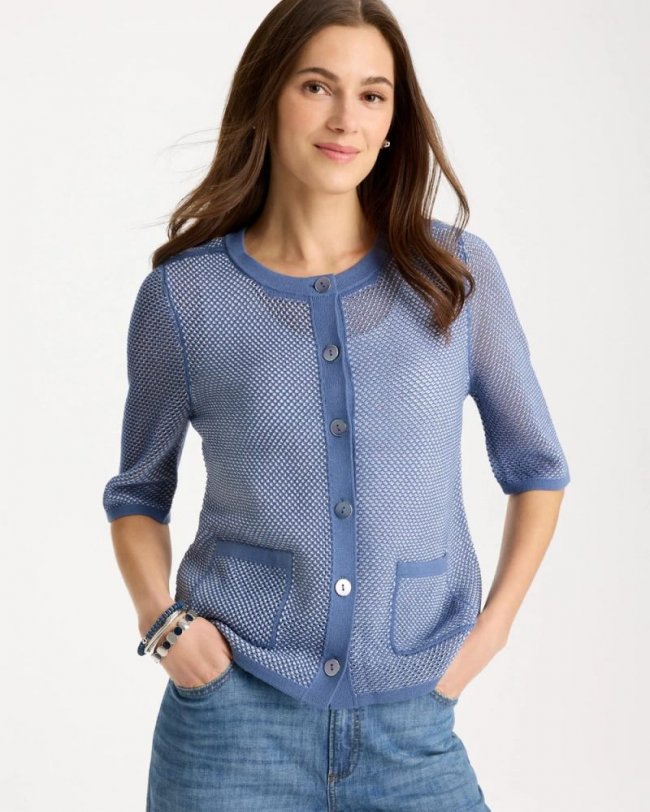 Chicos Mesh Lady Jacket Cardigan - BLUE HAVEN