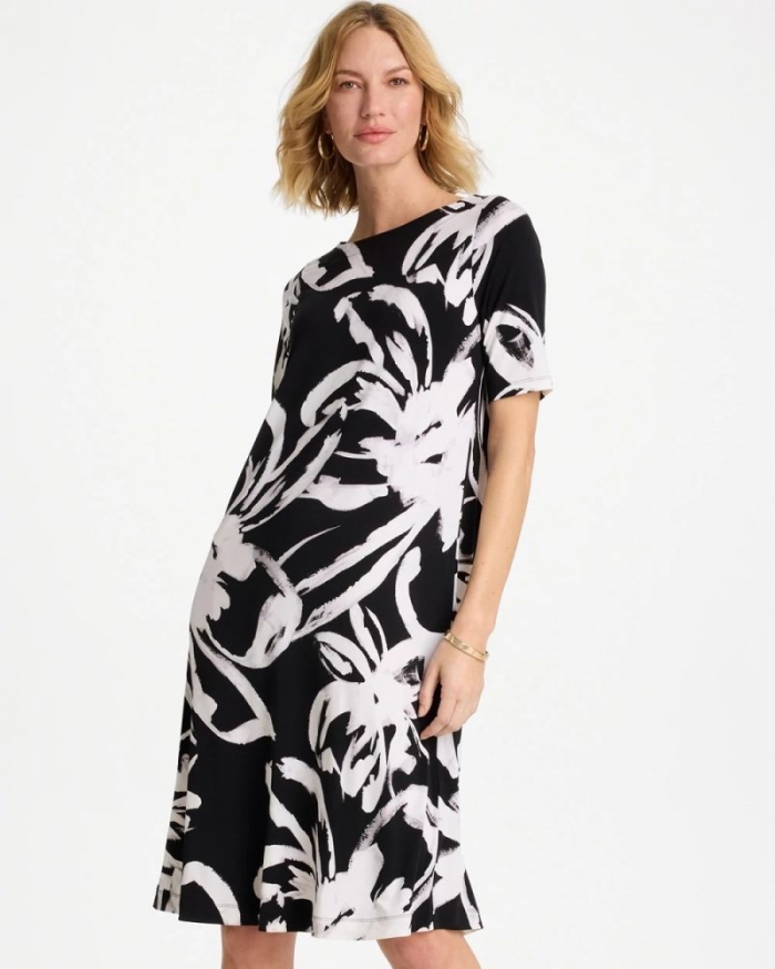 Chicos Travelers™ Knit New Bloom Day Dress - BLACK/WHITE