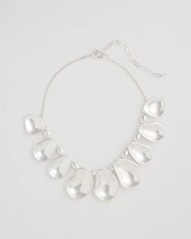 Chicos Shiny Silvertone Bib Necklace - SILVER