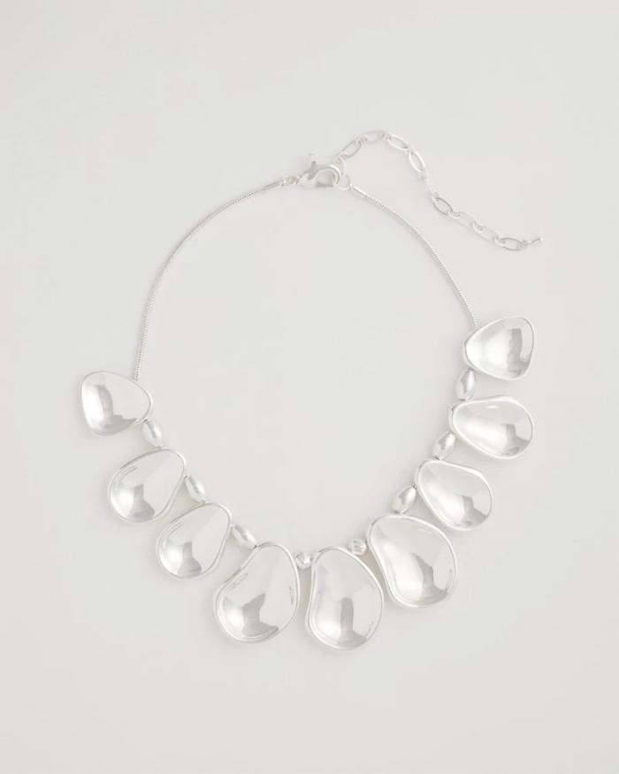 Chicos Shiny Silvertone Bib Necklace - SILVER