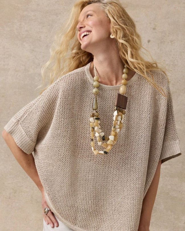 Chicos Sequin Boatneck Rounded Hem Poncho - SMOKEY TAUPE
